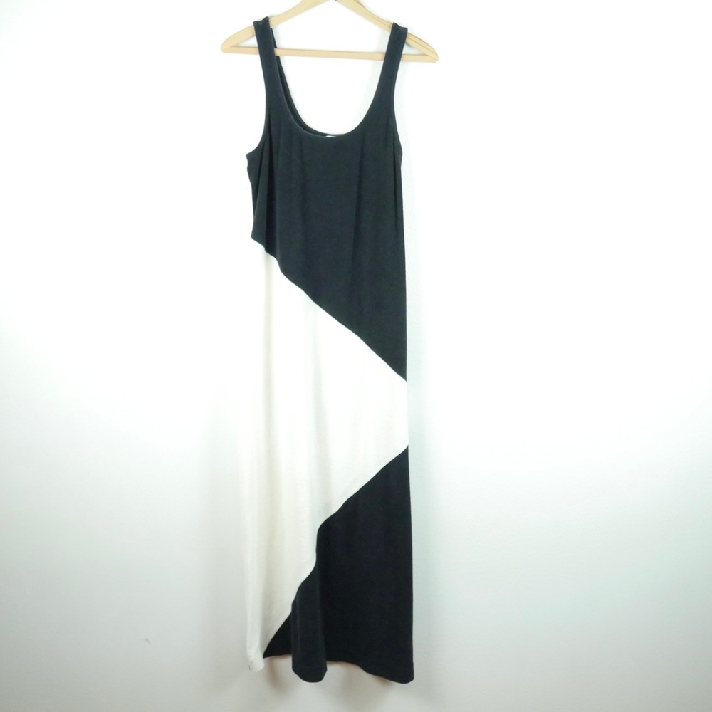 Natori‎ Terrycloth Maxi Dress Black White Colorblock Pool Resort Lounge L Modern
